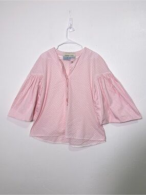 Tish Cox Pink Gingham Bell Sleeve Top  Size L